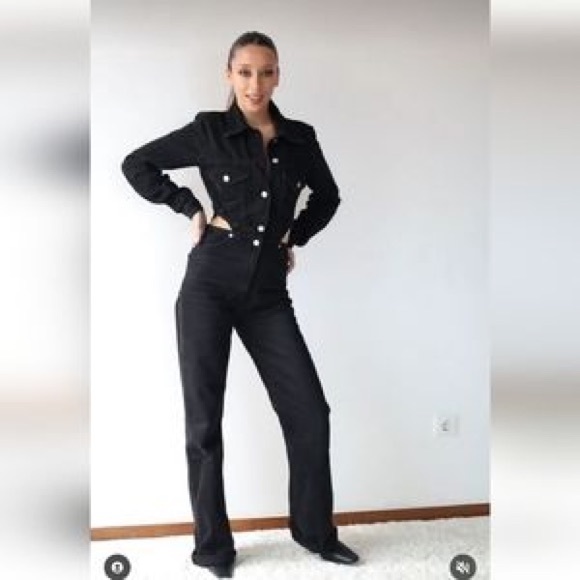 Zara Pants & Jumpsuits Zara Black Denim Jumpsuit Poshmark